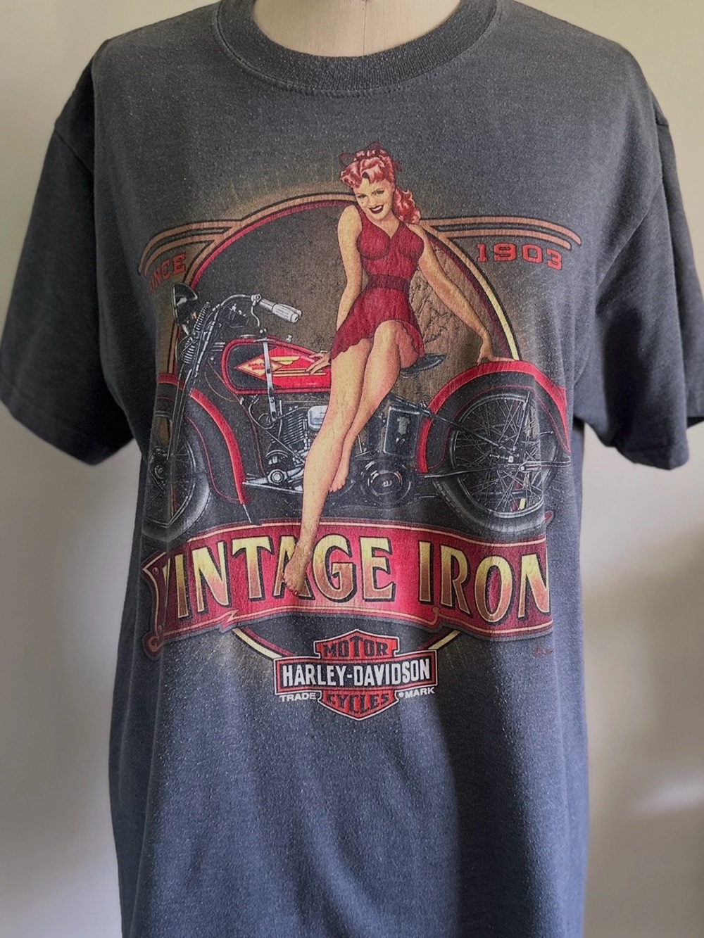 2011 Harley Davidson Vintage Iron Pin Up Girl Wild Fire Villa Park T Shirt M